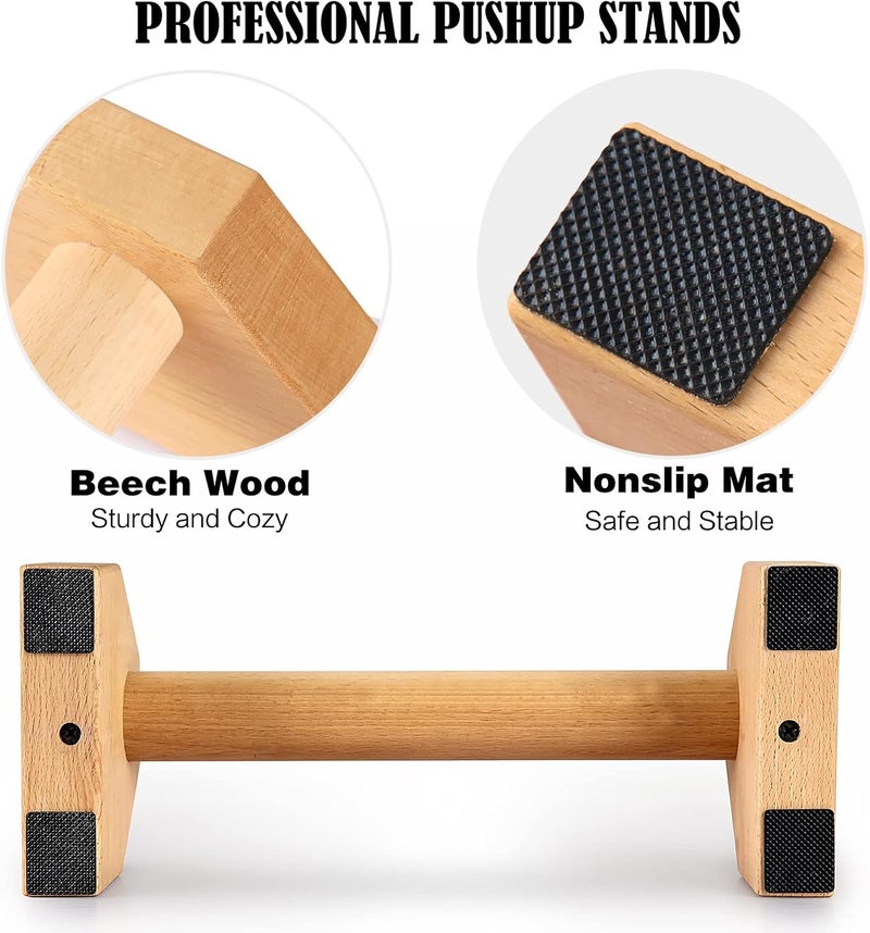 AnExer Push Up Stands, Handstand Parallettes Bars, Solid Wood Push Up Bars with Non-Slip Mat Push up Handles for Floor Exercise Home Workout Equipment for Men & Women Strength Training - Image 2